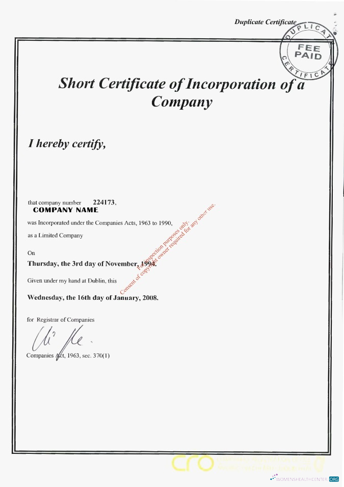 Download Ireland Certificate of Incorporation Photoshop template